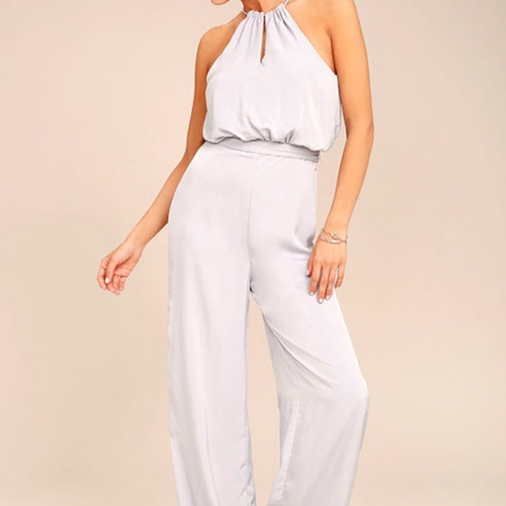 Lulu’s NWT Dance With You Light Grey Jumpsuit 🔥 Highly rated and sold out!